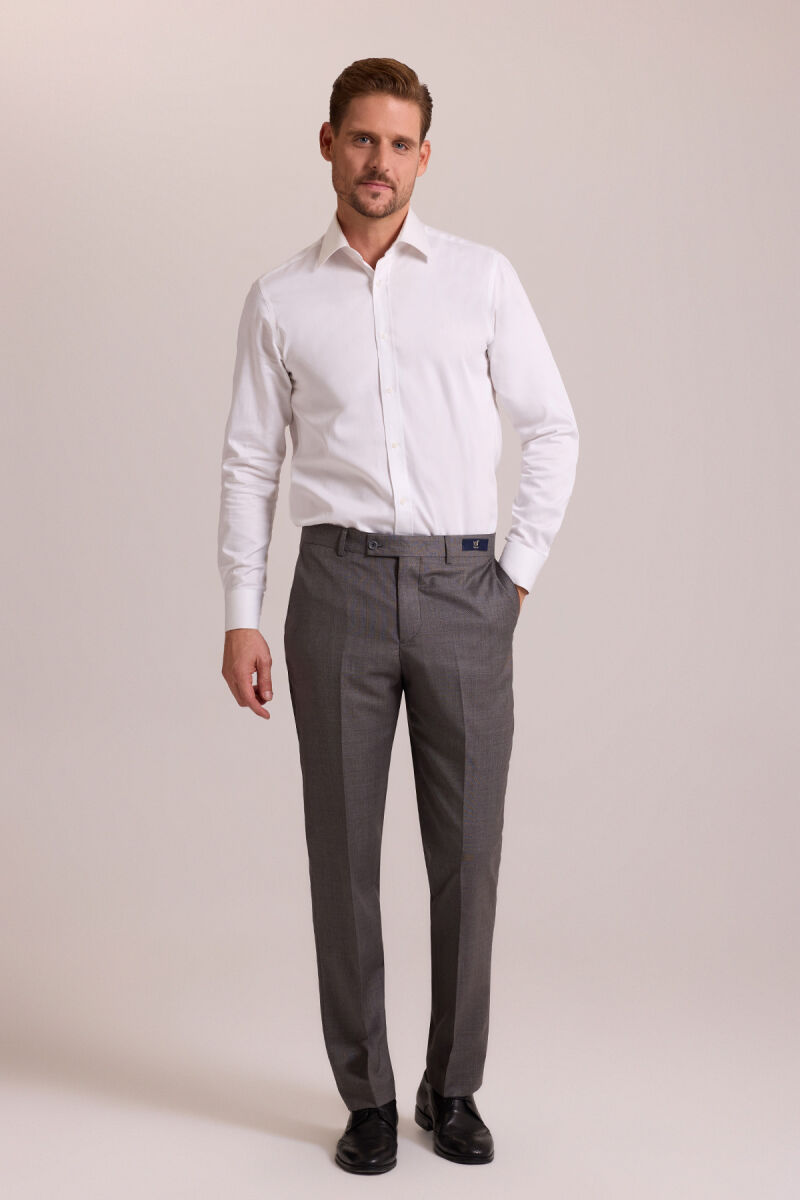 Erkek Açık Gri Regular Fit Yünlü Kumaş Pantolon - 1