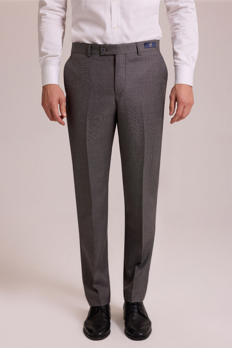 Erkek Açık Gri Regular Fit Yünlü Kumaş Pantolon - 2