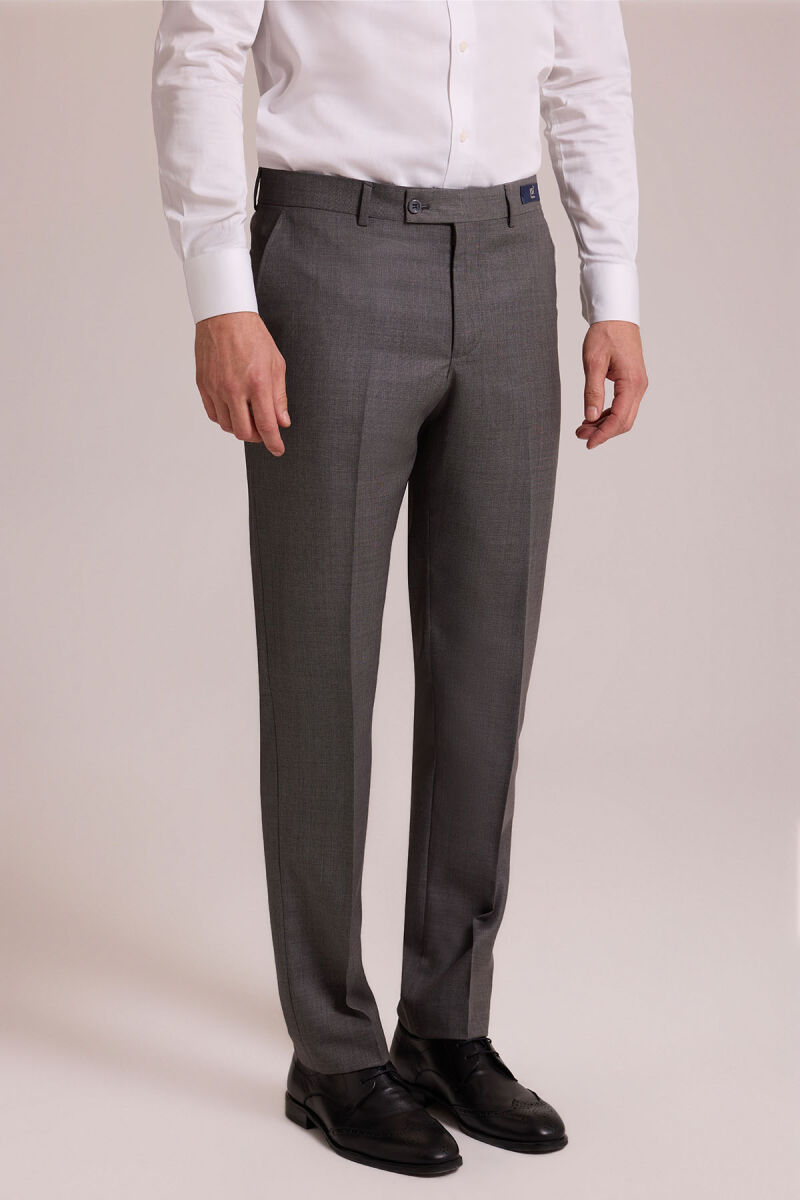 Erkek Açık Gri Regular Fit Yünlü Kumaş Pantolon - 3
