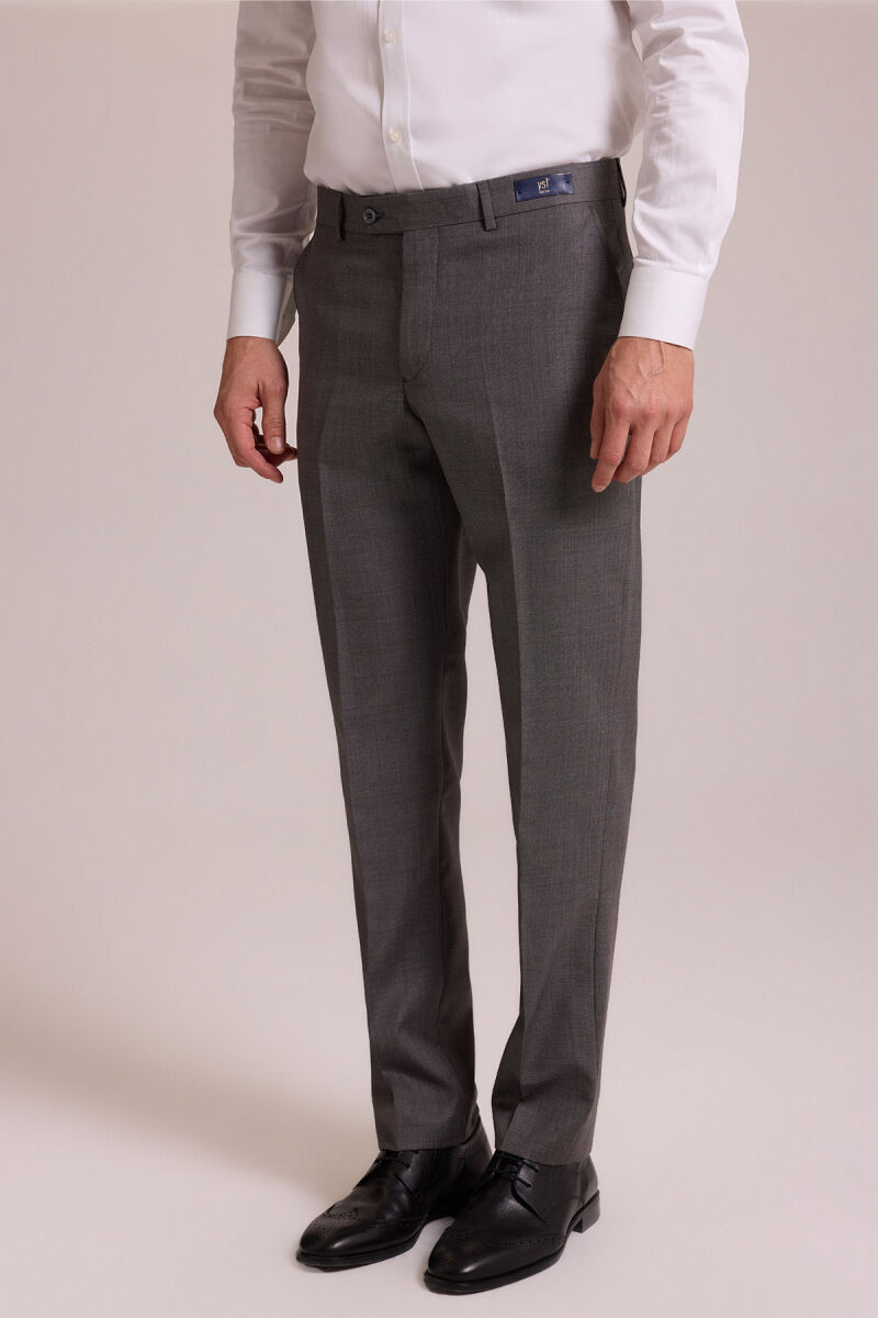 Erkek Açık Gri Regular Fit Yünlü Kumaş Pantolon - 4