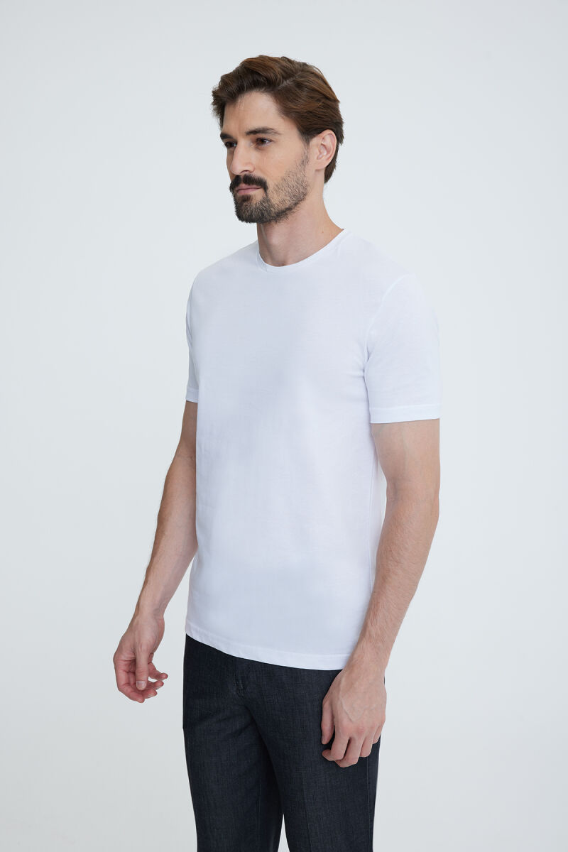 Erkek Beyaz Bisiklet Yaka T-shirt - 2