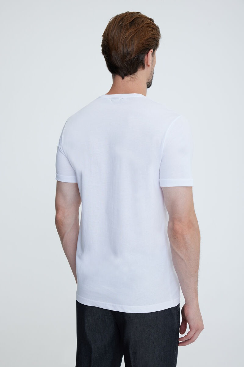 Erkek Beyaz Bisiklet Yaka T-shirt - 6