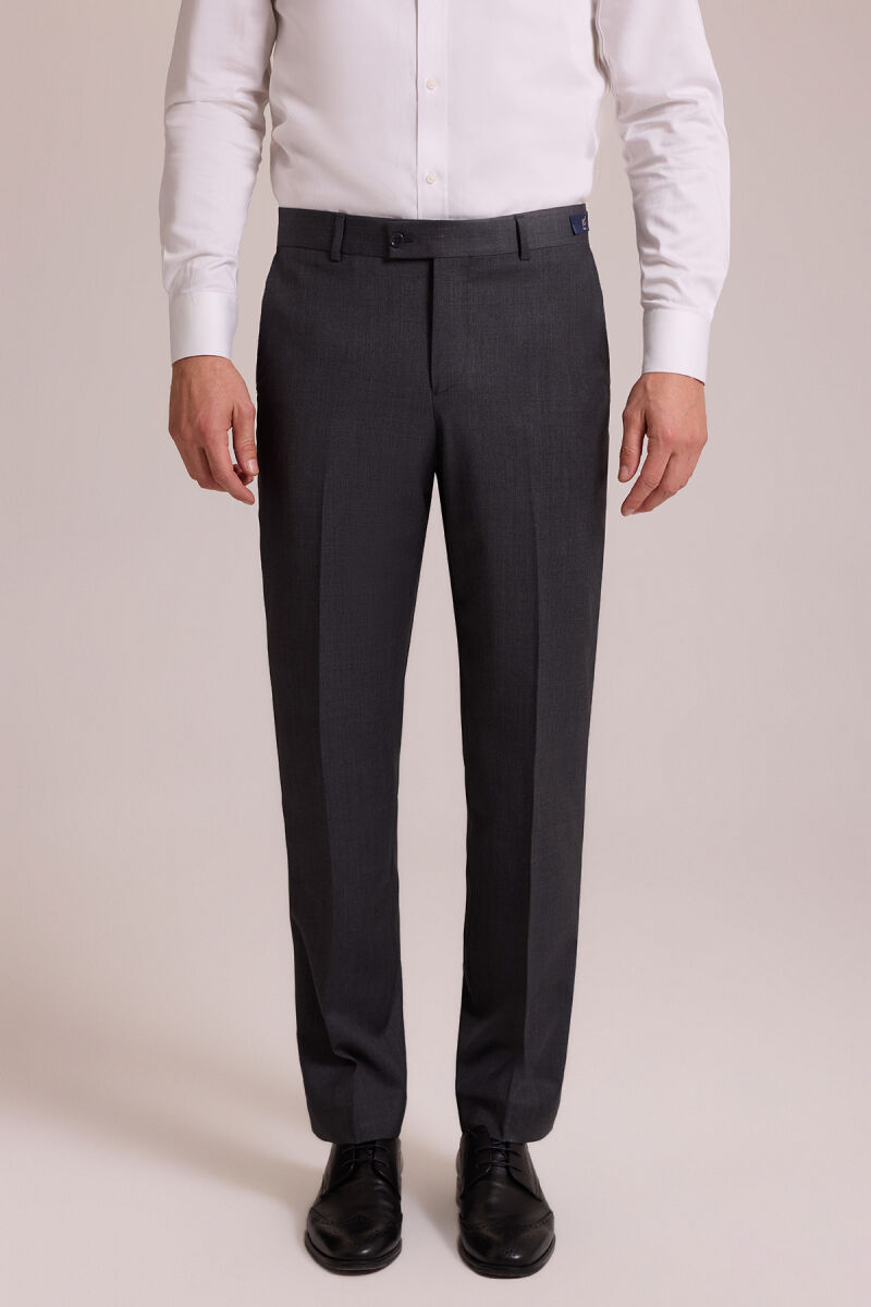 Erkek Gri Regular Fit Yünlü Kumaş Pantolon - 1