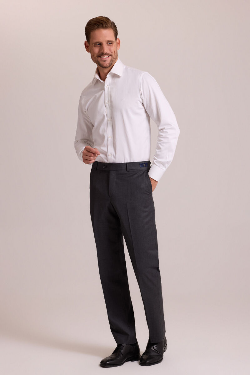 Erkek Gri Regular Fit Yünlü Kumaş Pantolon - 2