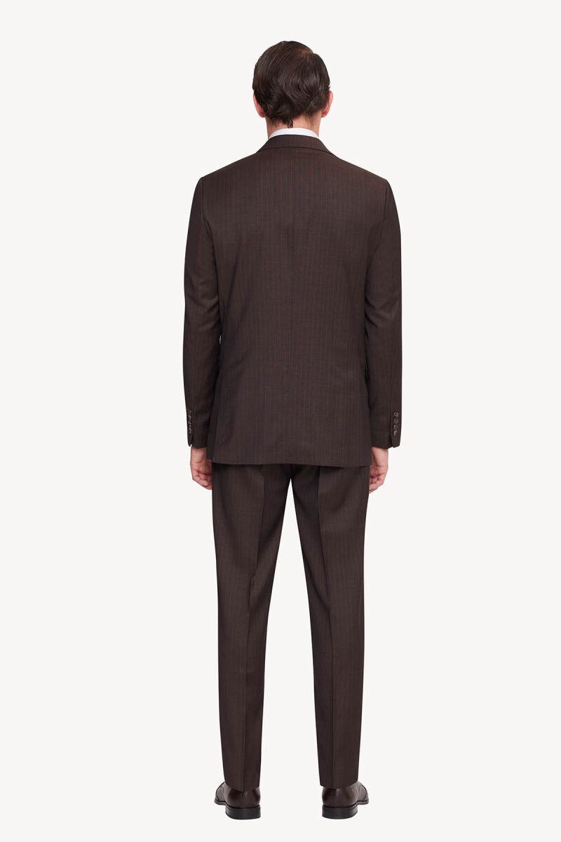 Erkek Kahverengi Regular Fit Çizgili Takım Elbise - 5