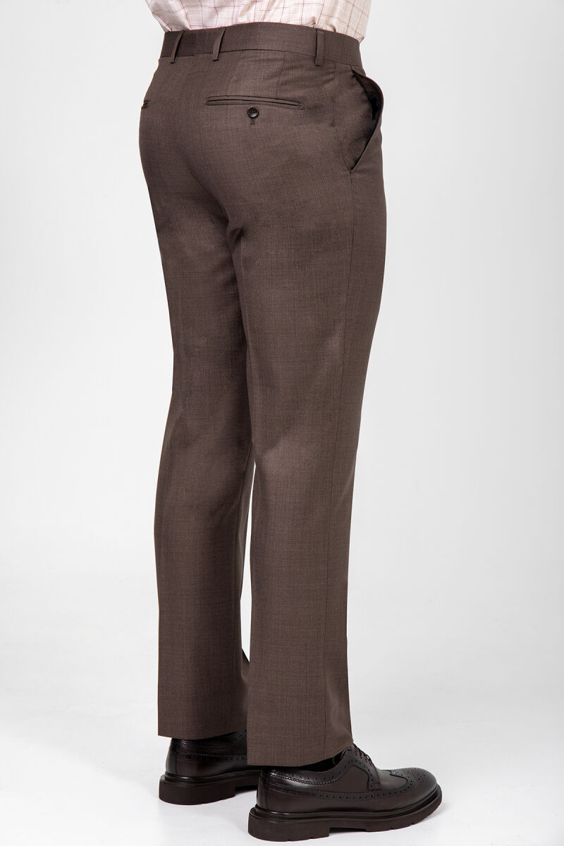 Erkek Kahverengi Regular Fit Yünlü Kumaş Pantolon - 2