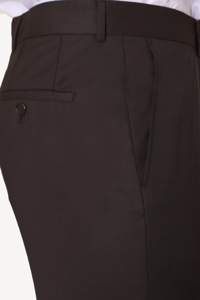 Erkek Koyu Kahverengi Regular Fit Desenli Takım Elbise - 5