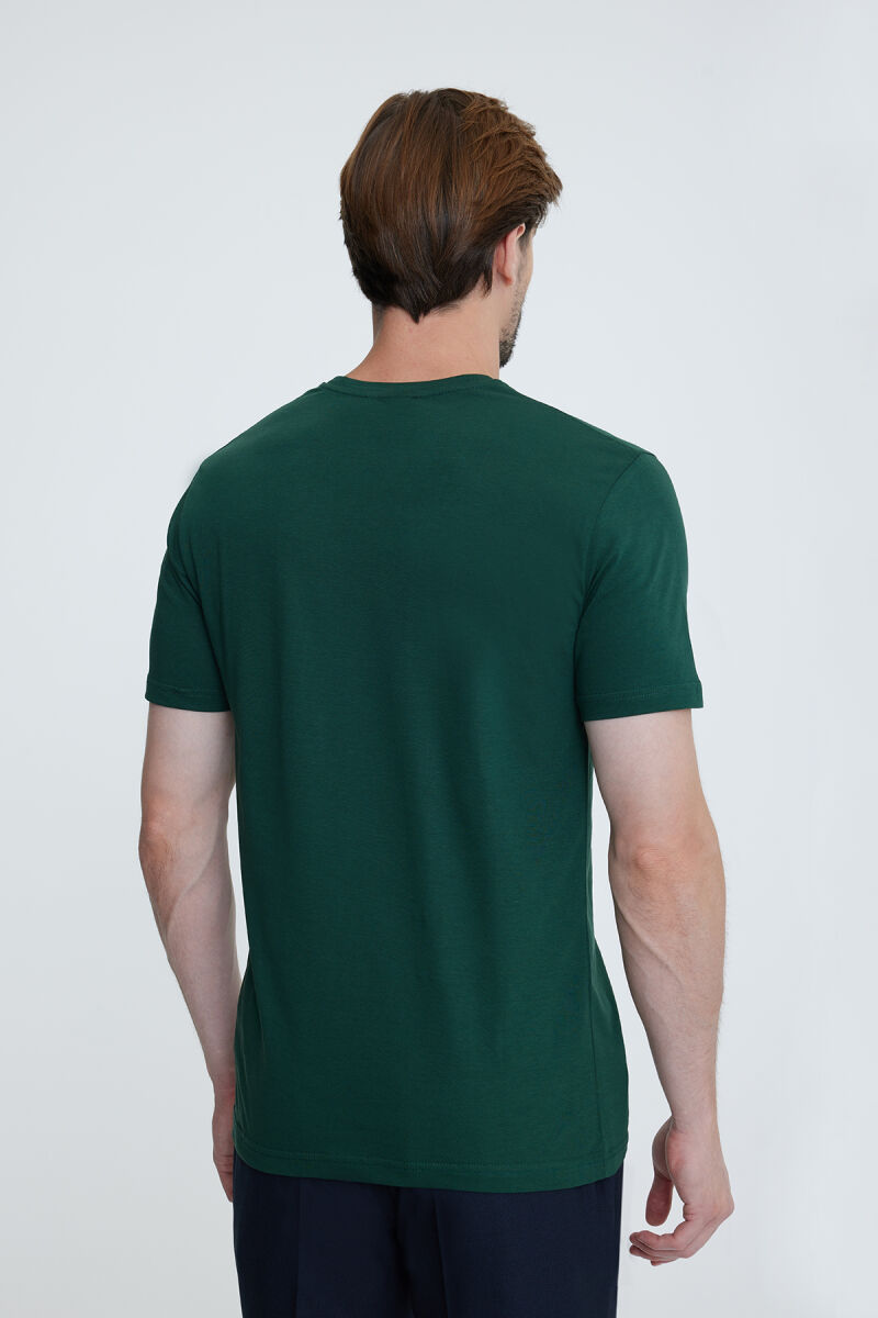 Erkek Koyu Yeşil Bisiklet Yaka T-shirt - 6