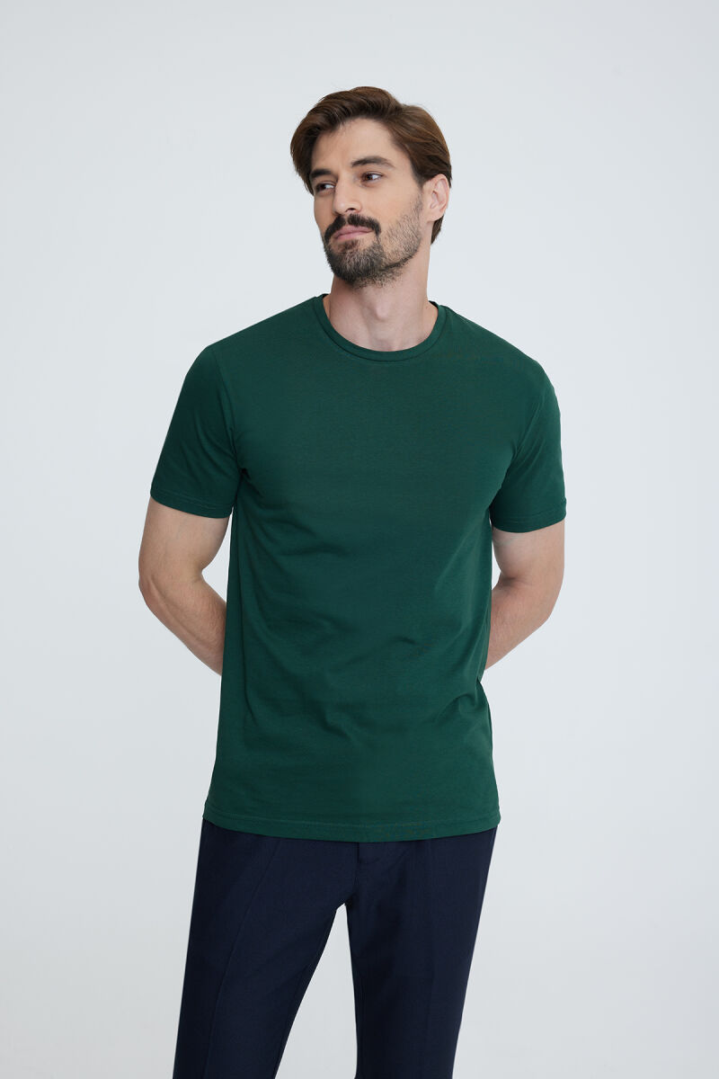 Erkek Koyu Yeşil Bisiklet Yaka T-shirt - 2