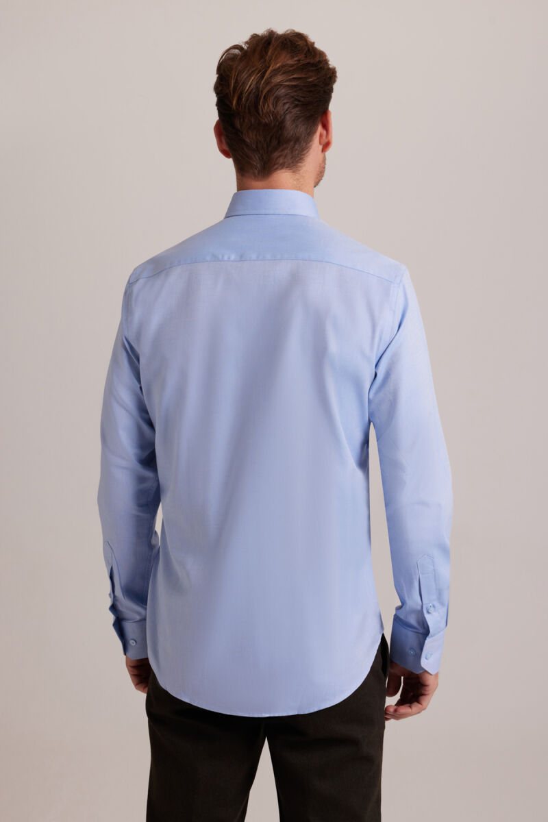 Erkek Mavi Slim Fit Uzun Kol Desenli Gömlek - 6
