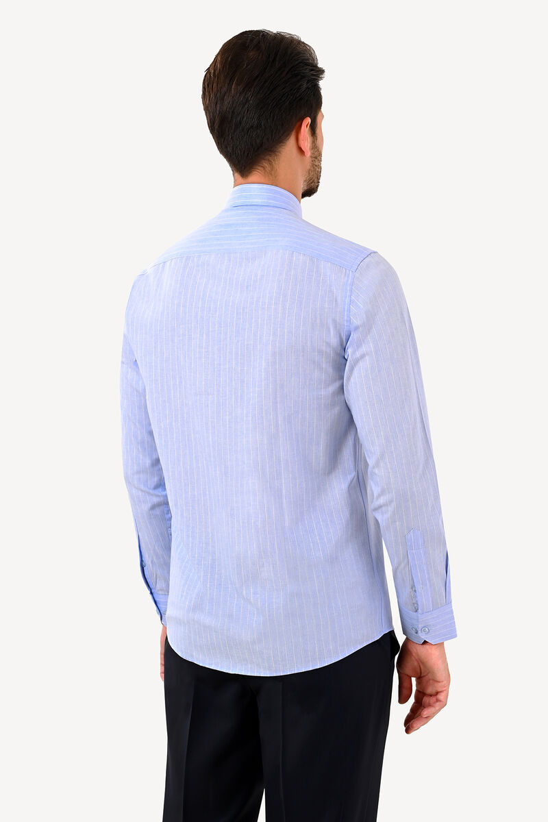 Erkek Mavi Slim Fit Uzun Kol Gömlek - 5