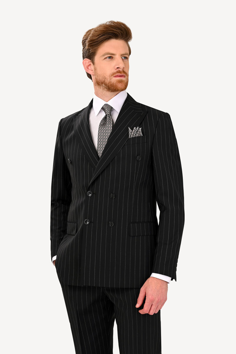 Erkek Siyah Kruvaze Regular Fit Takım Elbise - 2