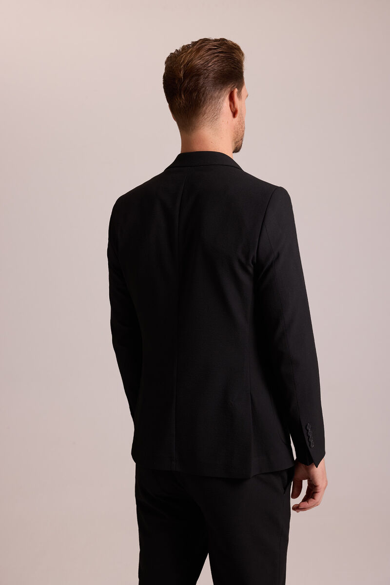 Erkek Siyah Regular Fit Beli Lastikli Mono Yaka Takım Elbise - 10