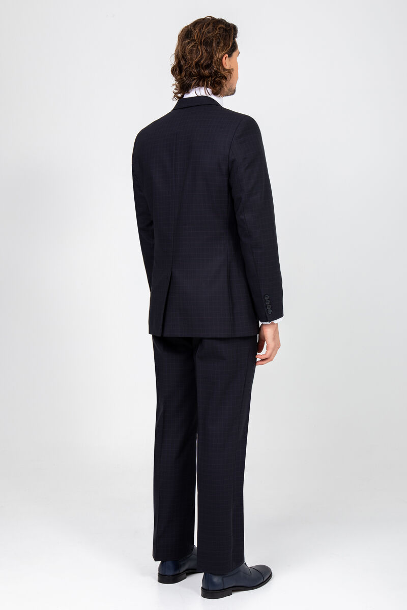 Erkek Siyah Regular Fit Kareli Takım Elbise - 4