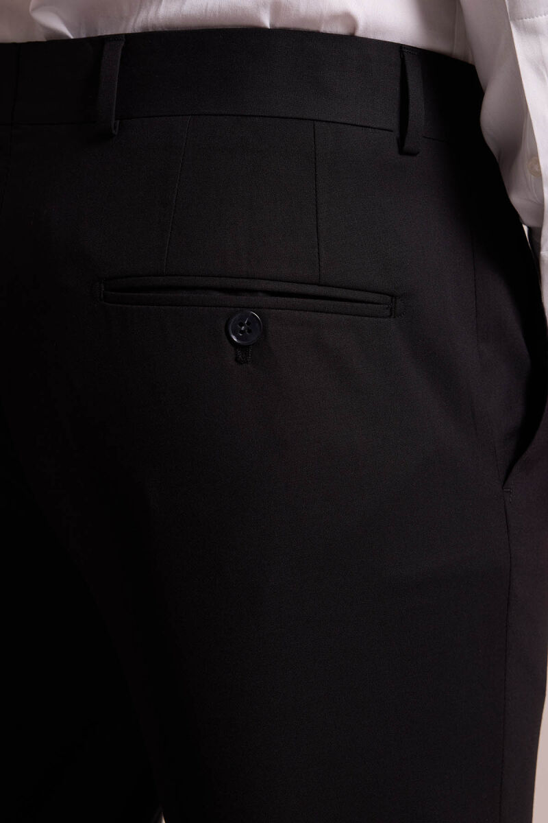 Erkek Siyah Slim Fit Yünlü Likralı Mono Yaka Takım Elbise - 9