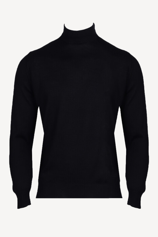 Erkek Siyah Yarım Balıkçı Yaka Klasik Triko